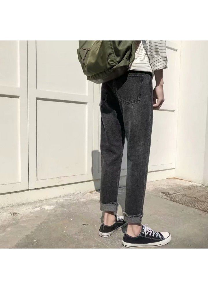 Men's hole straight Capris summer thin Korean fashion casual pants slim jeans