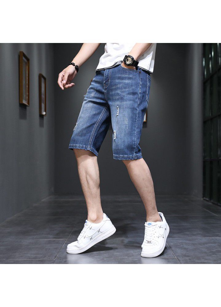 Denim shorts men's summer thin denim pants Korean casual slim youth straight jeans