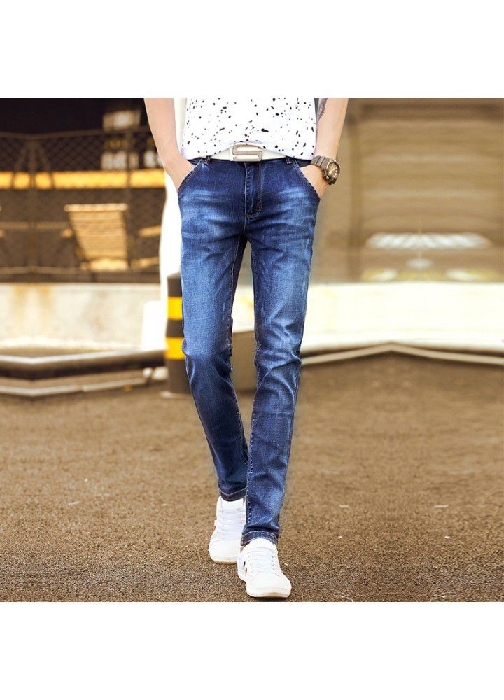 2021 spring jeans men's thin slim Leggings foreign trade youth leisure straight pants Korean washing
