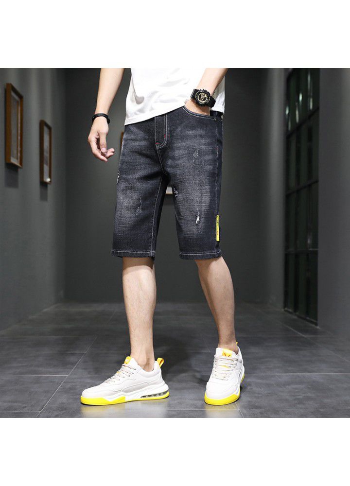 Summer 2021 new thin denim shorts Korean casual SLIM STRAIGHT elastic 5-point denim pants for men