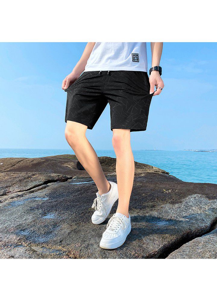 2021 summer youth large casual pants men's loose thin five point short pants cross border quick drying beach pants