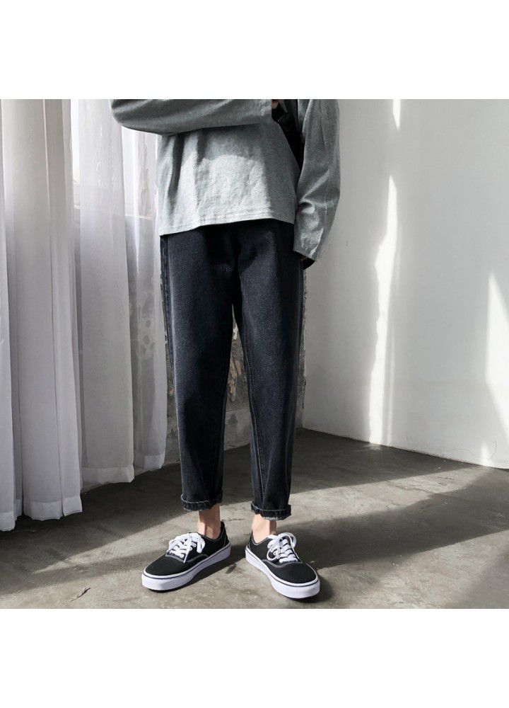 Korean men's ins casual pants fashion brand simple loose straight pants Harajuku BF chic solid color Capris