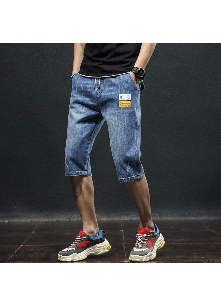 Summer denim shorts men's thin Capris Korean version hole casual wash youth trend foreign trade pants