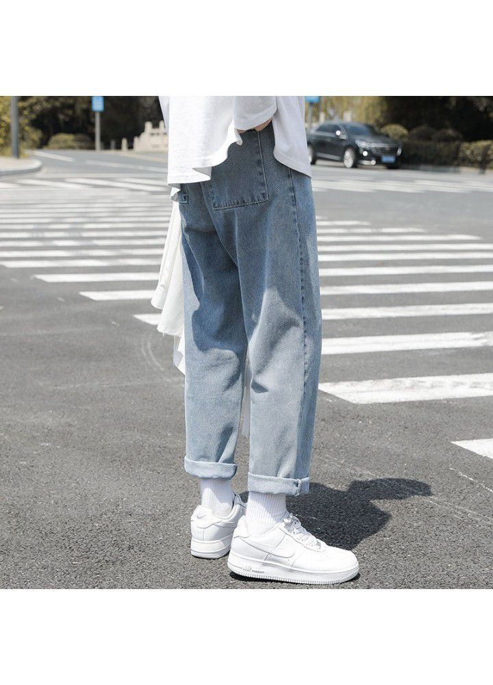 Summer and Autumn New Pants spring free mid waist spot Capris youth denim cotton casual blue sports pants