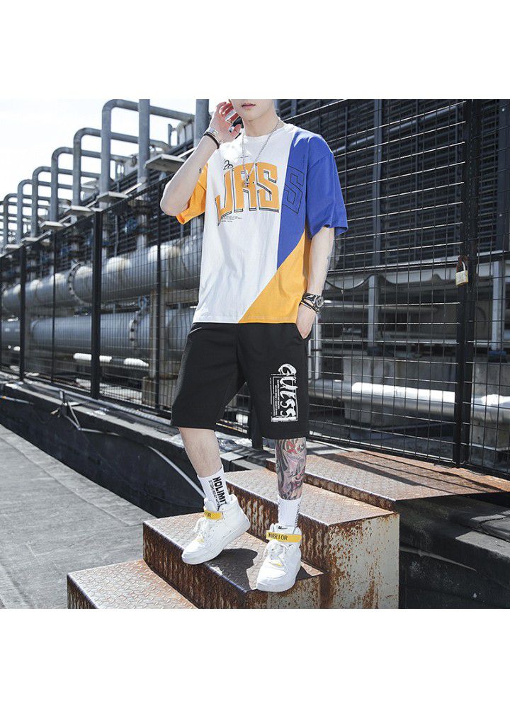 2021 summer cotton casual suit men's national fashion thin round neck sleeveless vest T-shirt youth ball suit