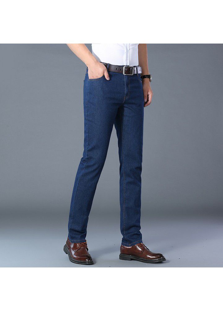 Men's spring autumn mid waist Youth Blue daily cotton denim stretch pants wholesale spot jeans