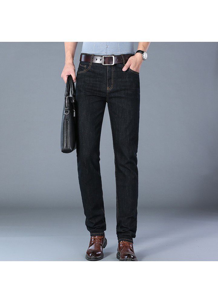 2021 business jeans men's spring and autumn youth cotton leisure wash spot medium waist black stretch pants