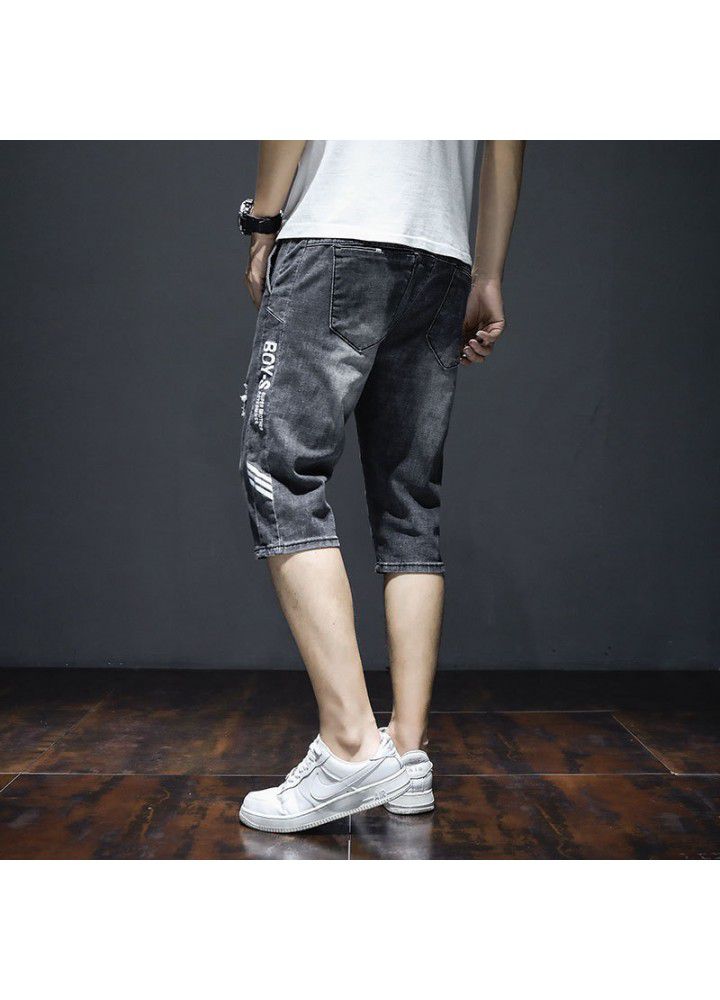 Men's Denim Shorts men's summer thin 7-point loose Harlan Korean fashion hole casual fashion brand pants