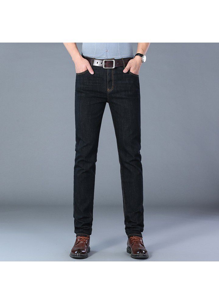 2021 business jeans men's spring and autumn youth cotton leisure wash spot medium waist black stretch pants