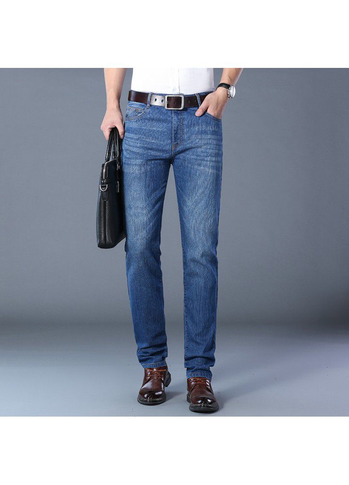2021 four seasons men's ordinary trousers mid waist Blue Elastic youth cotton daily wash men's jeans