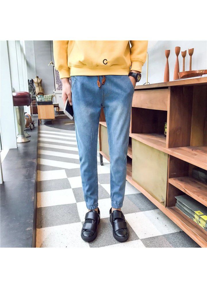 Wholesale spring and autumn men's small feet Korean version Harlan men's holed Leggings fashion men's baggy jeans