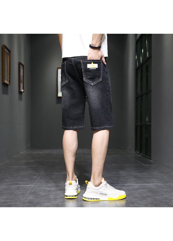 Summer 2021 new thin denim shorts Korean casual SLIM STRAIGHT elastic 5-point denim pants for men