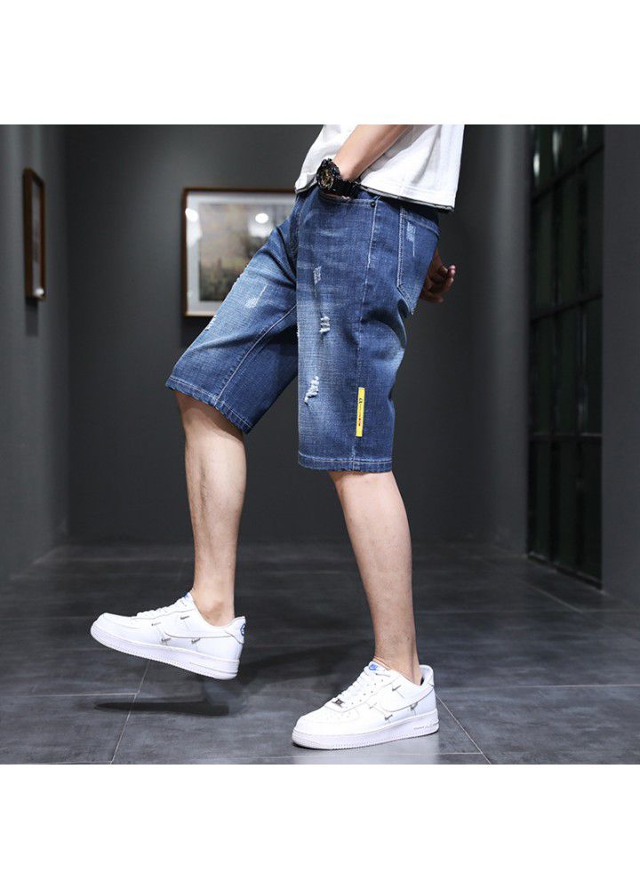 Men's shorts jeans Korean casual slim simple fashion straight tube 5-point pants jeans summer new