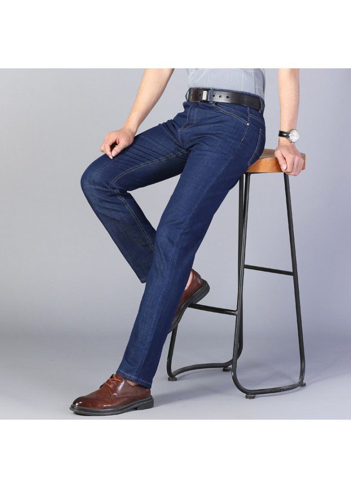 2021 men's spring and summer light blue mid waist leisure elastic youth trousers cotton spot men's jeans