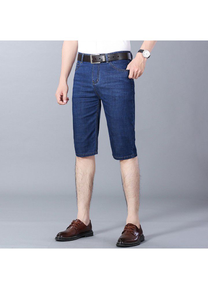 Summer men's jeans 2021 thin 5-point pants elastic Korean wash leisure Youth Foreign Trade shorts