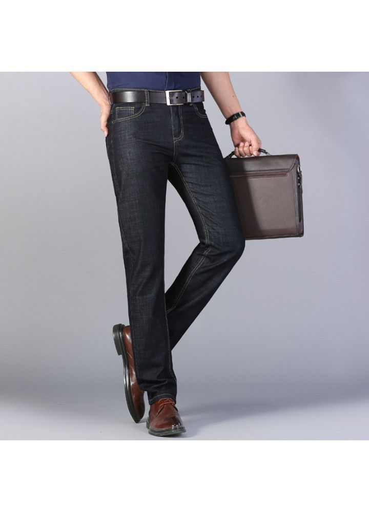 2021 four season jeans men's cotton mid waist thin youth Stretch Pants Black Spot pants one hair substitute