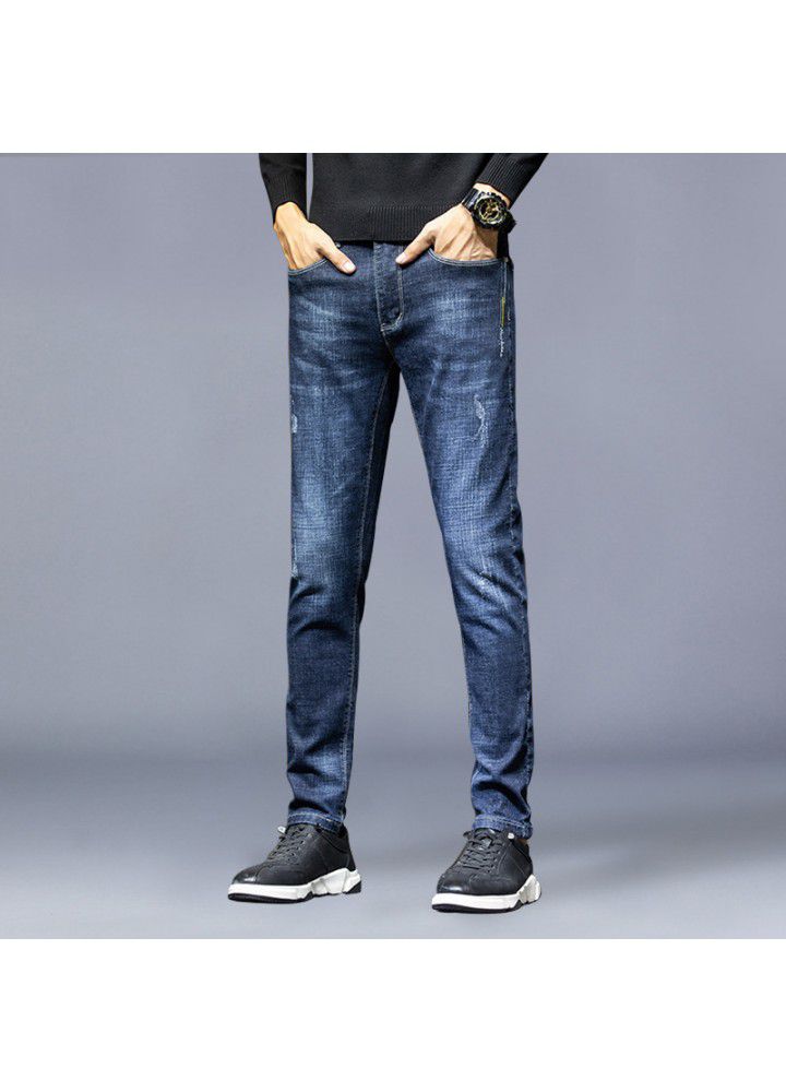 Spring jeans men's blue Korean fashion slim fit small leg men's pants youth elastic casual men's pants