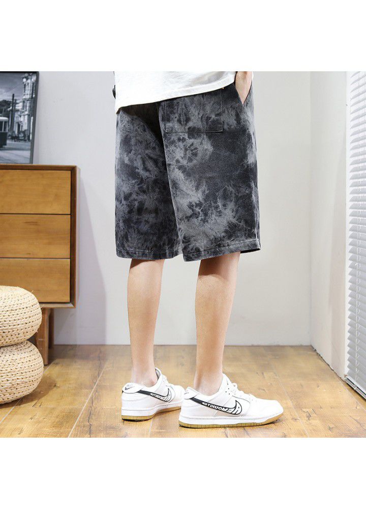 Summer 2021 thin denim shorts Capri pants men's youth Korean loose holed casual pants men's wear