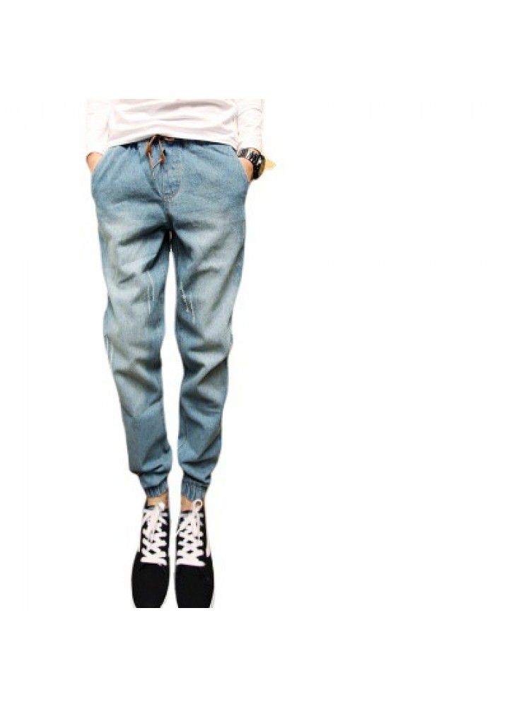 Spring and autumn washed jeans men's Korean necked small leg Harem Pants men's one hair substitute