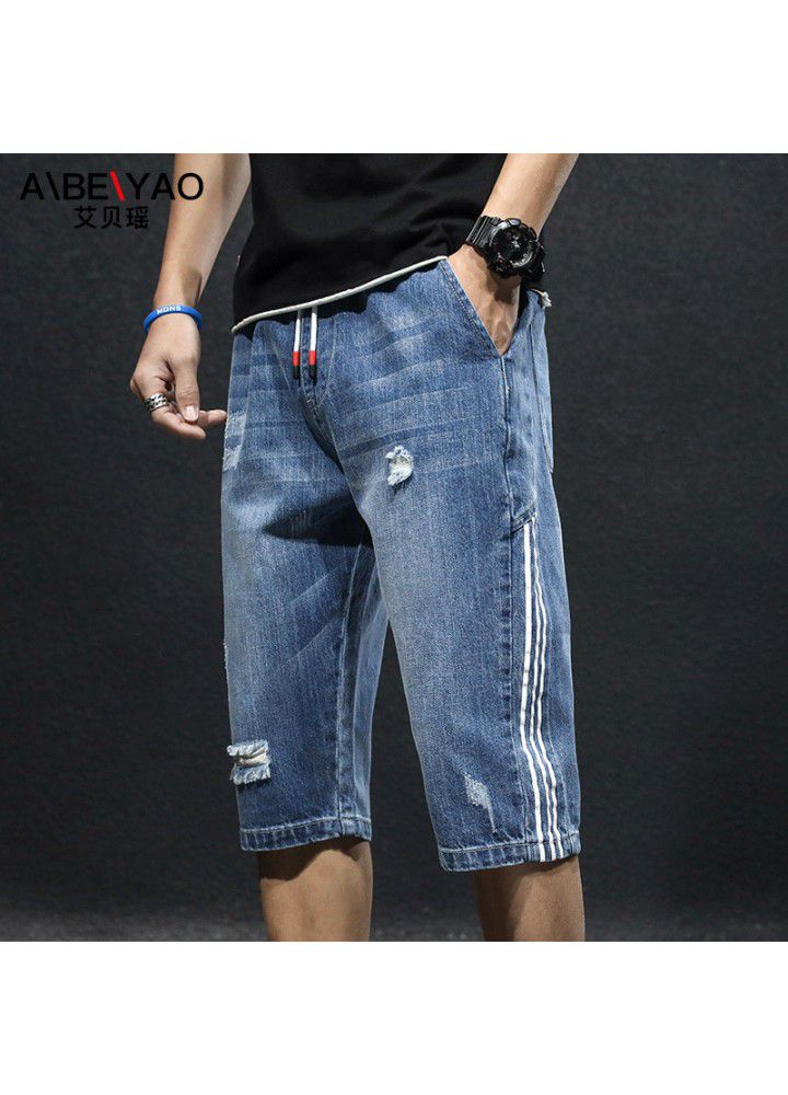 Men's jeans summer new thin 5 / 7 shorts Korean leisure youth trend straight shorts