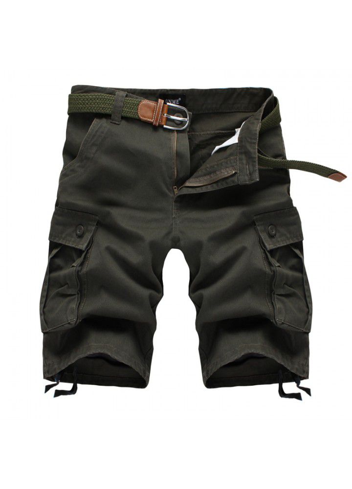 Men's European and American cross border multi bag tooling shorts pure cotton Capris loose large casual pants summer men's pants