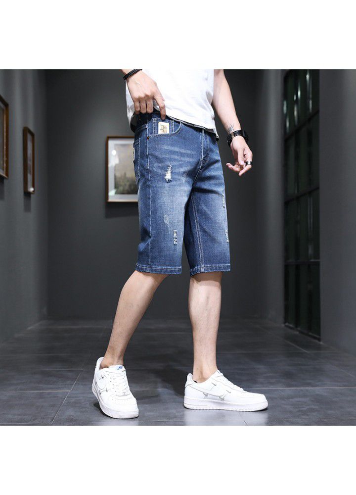 Denim shorts men's summer thin denim pants Korean casual slim youth straight jeans