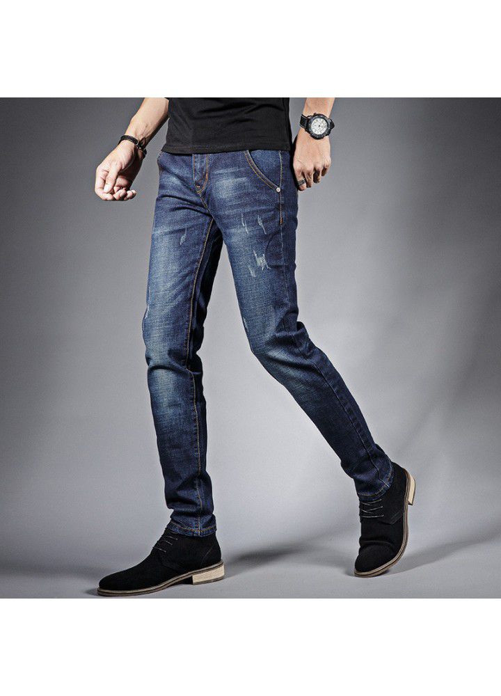 2021 spring jeans men's thin slim Leggings foreign trade youth leisure straight pants Korean washing