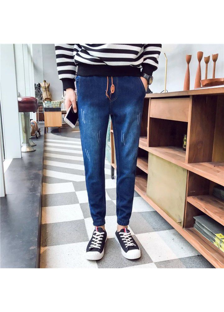 Wholesale spring and autumn men's small feet Korean version Harlan men's holed Leggings fashion men's baggy jeans
