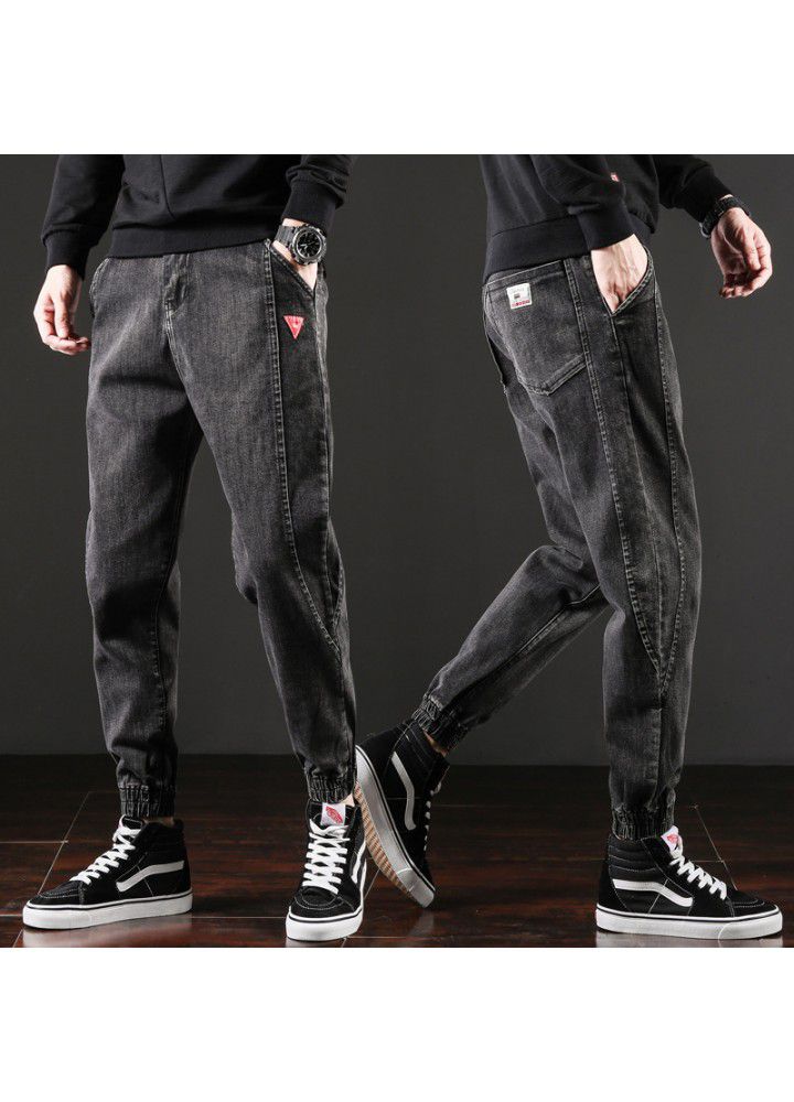 2021 spring and autumn new jeans men's Korean fashion casual men's fashion handsome nine point Harlan men's pants