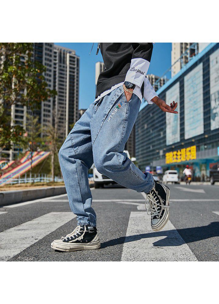 Spring and autumn Street hip-hop fashion casual loose Leggings show thin large jeans quarter pants
