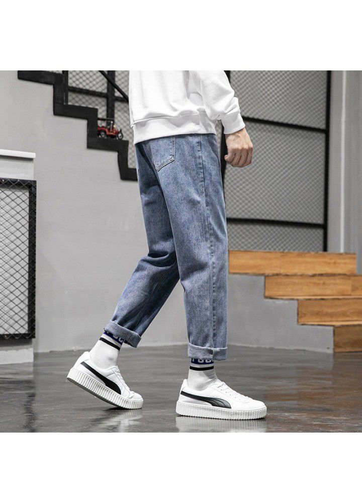 Spring and summer thin men's jeans 2021 new Hong Kong Style Korean casual loose wash wide leg pants