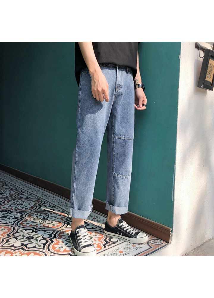2021 spring free youth Korean casual ordinary cotton blue mid waist Capri Jeans wholesale jeans in stock