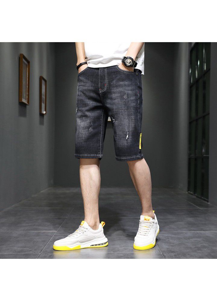 Summer 2021 new thin denim shorts Korean casual SLIM STRAIGHT elastic 5-point denim pants for men