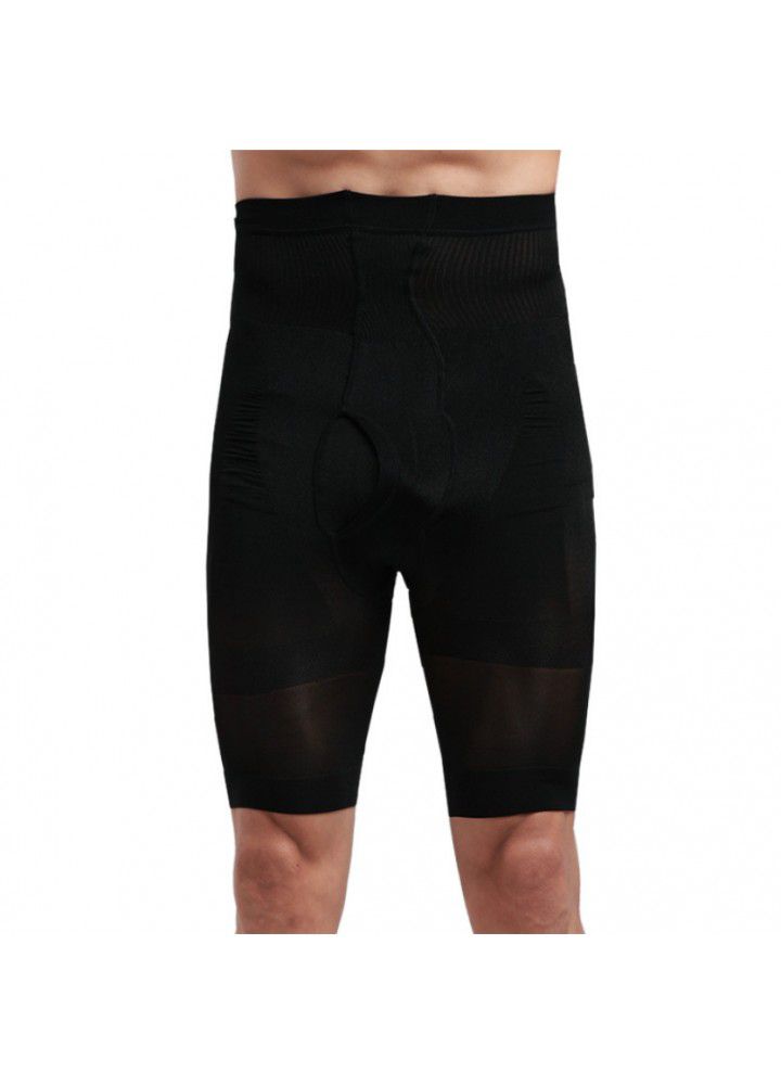 Wish hot selling men's high waist abdominal pants shorts sports five point body shaping pants high elastic and breathable corset pants