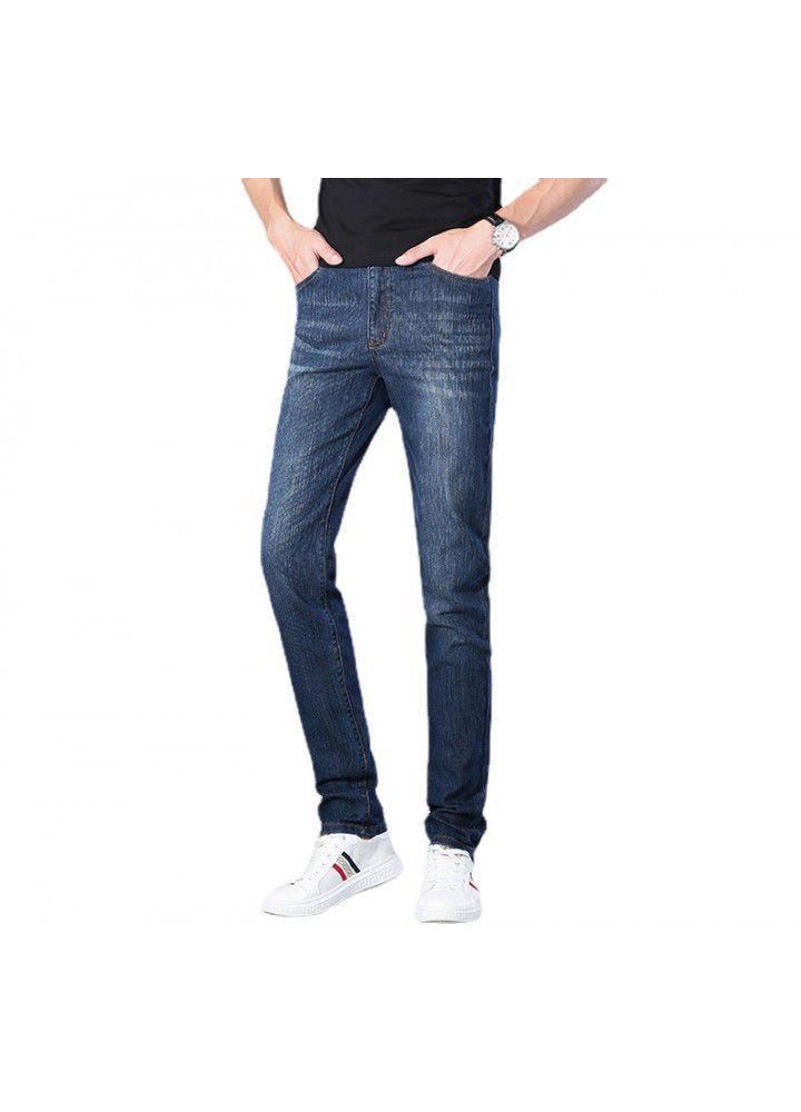 Men's slim fit jeans spring and summer thin foreign trade Korean straight elastic leisure wash waist youth trousers