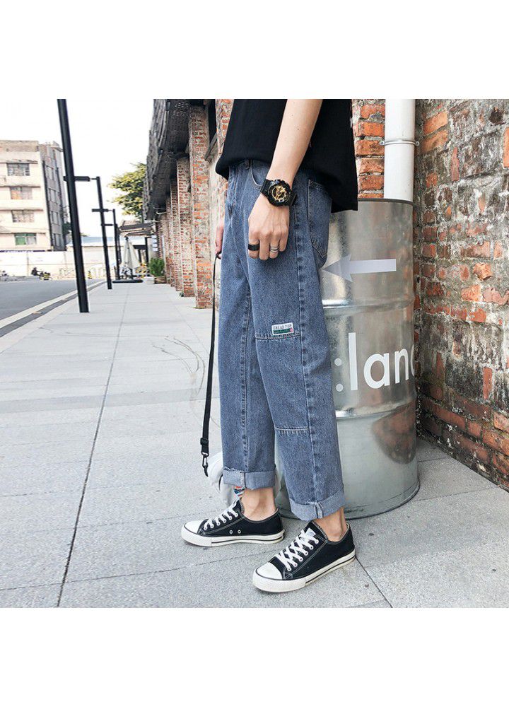 2021 spring free youth Korean casual ordinary cotton blue mid waist Capri Jeans wholesale jeans in stock