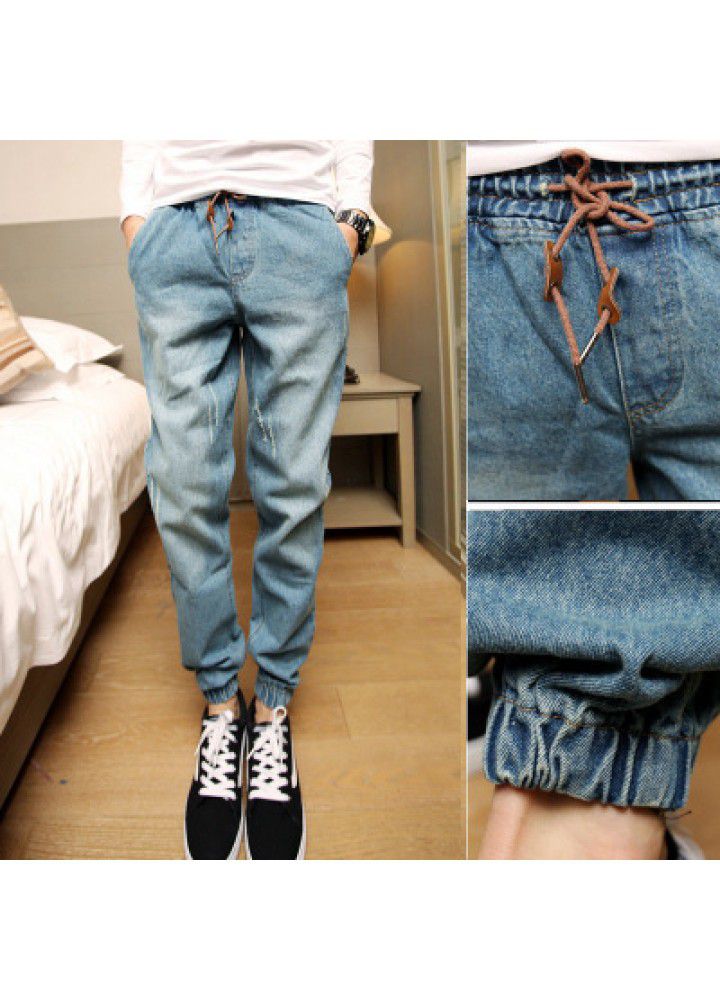 Spring and autumn washed jeans men's Korean necked small leg Harem Pants men's one hair substitute