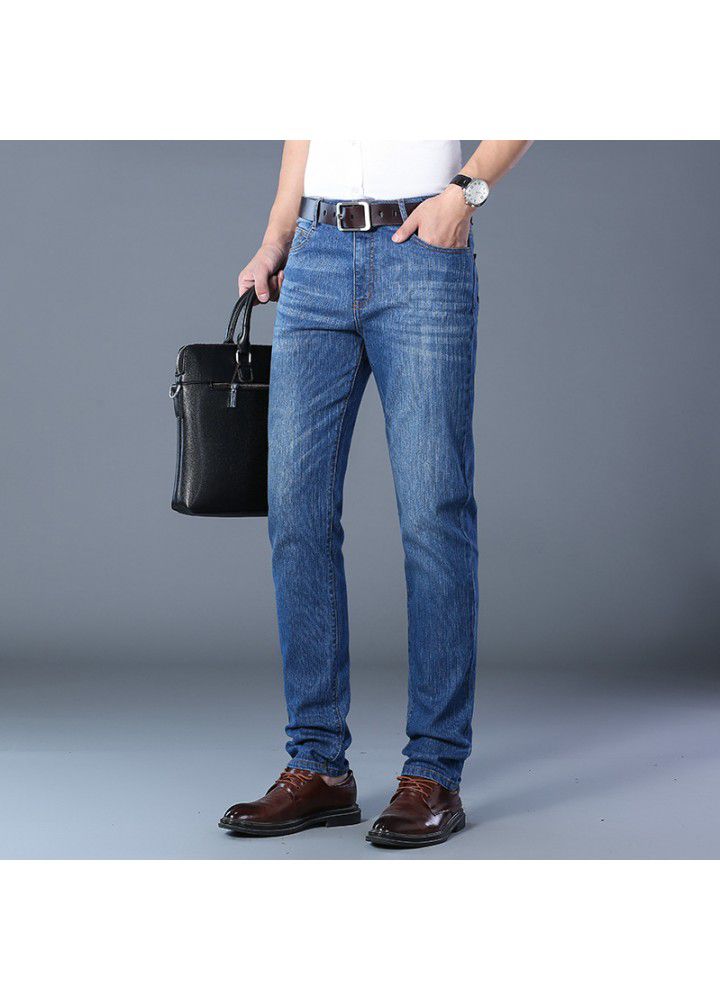 2021 four seasons men's ordinary trousers mid waist Blue Elastic youth cotton daily wash men's jeans
