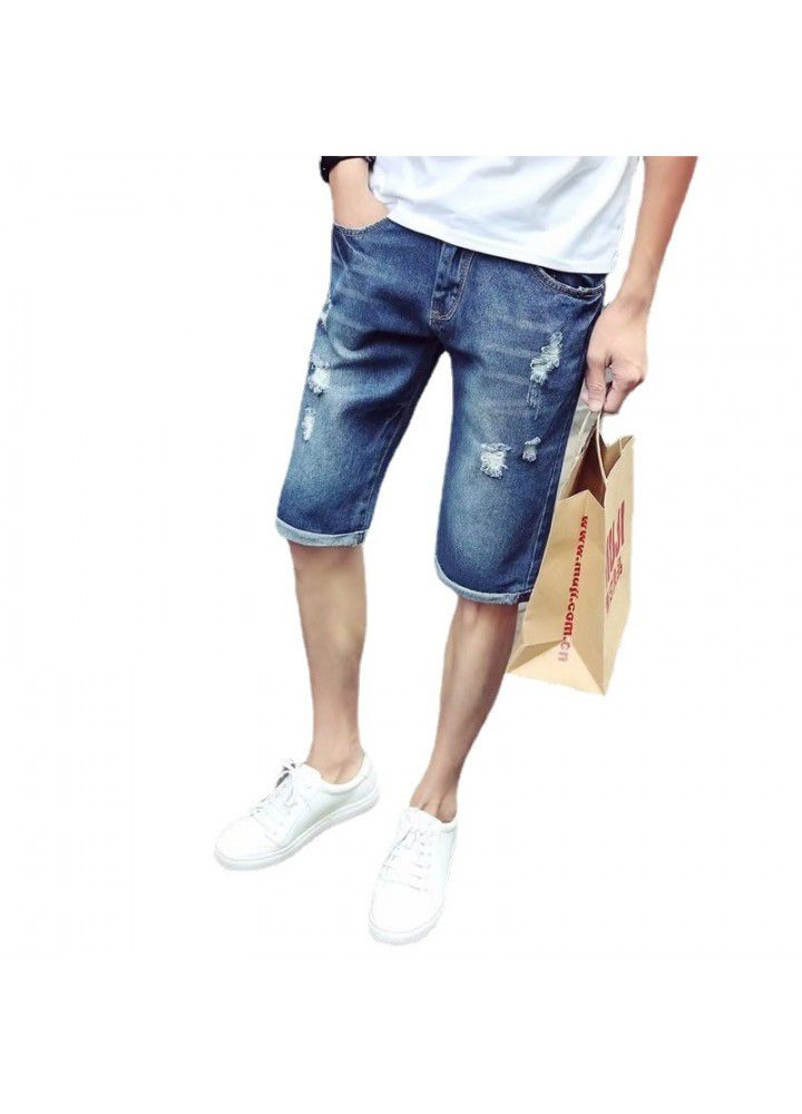 Denim shorts men's fashion casual summer wear holes loose straight pants men's fashion brand Korean Trend