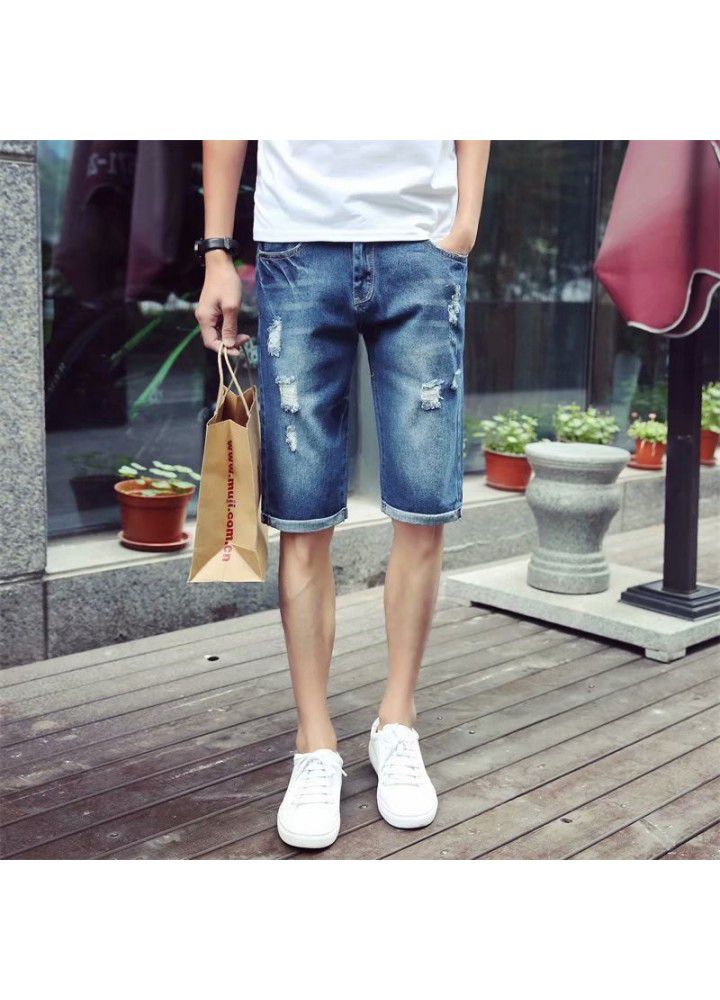 Denim shorts men's fashion casual summer wear holes loose straight pants men's fashion brand Korean Trend