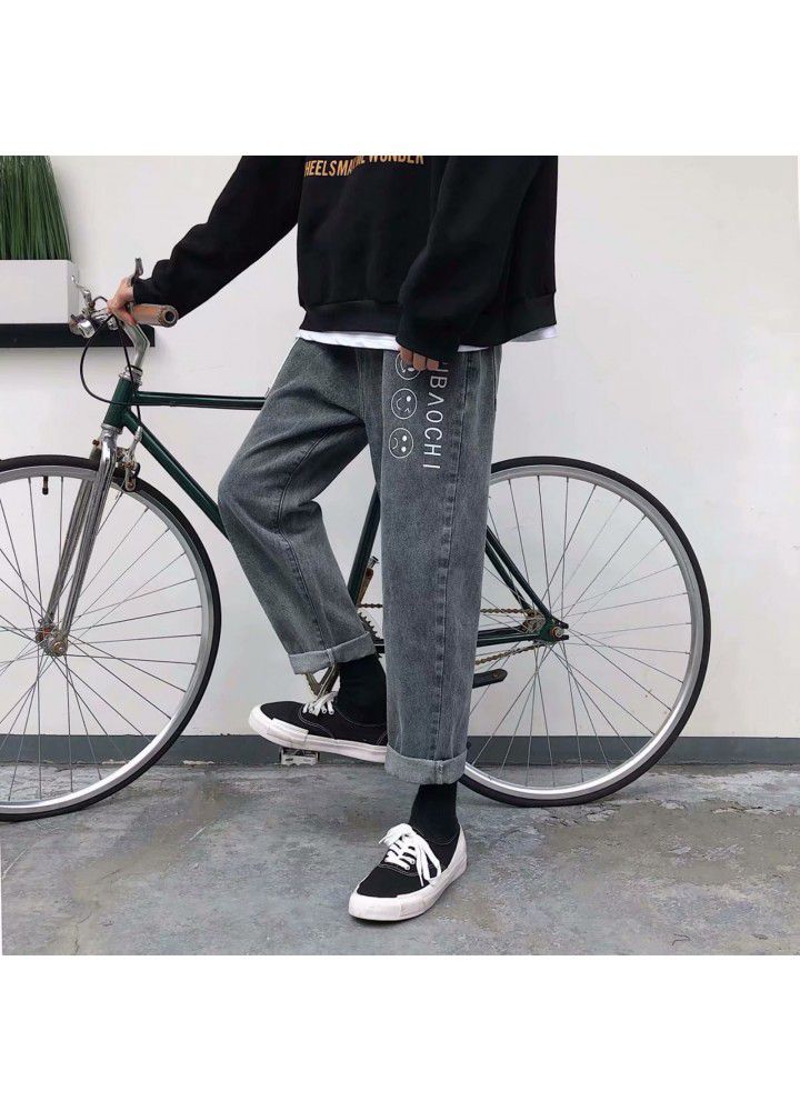 Jeans men's spring men's pants fashion brand loose casual wide leg pants Capri Pants Korean fashion straight pants