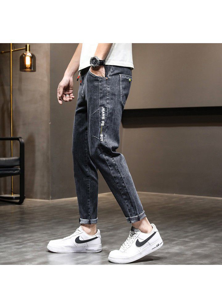 2021 autumn new large men's Korean fashion casual loose middle waist small leg jeans men's pants