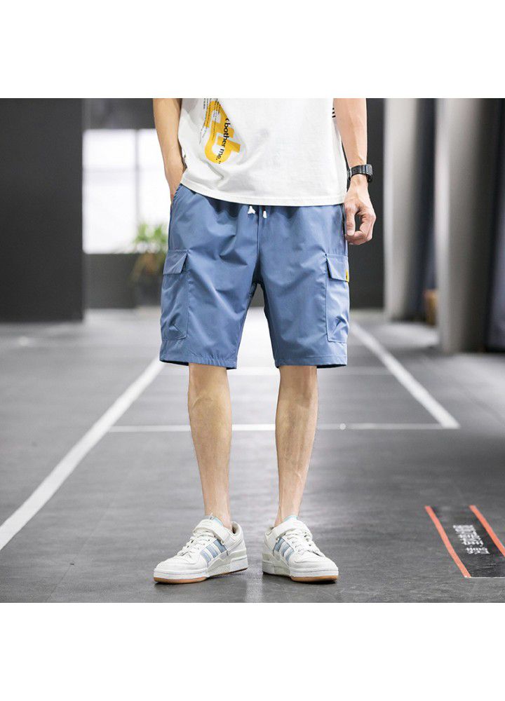 Summer solid color casual pants men's Korean youth fashion pants men's beach pants fashion
