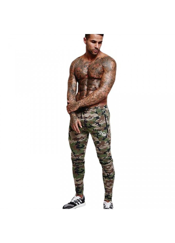 Cross border muscle fitness brothers autumn and winter men's outdoor sports leg casual pants camouflage elastic slim pants