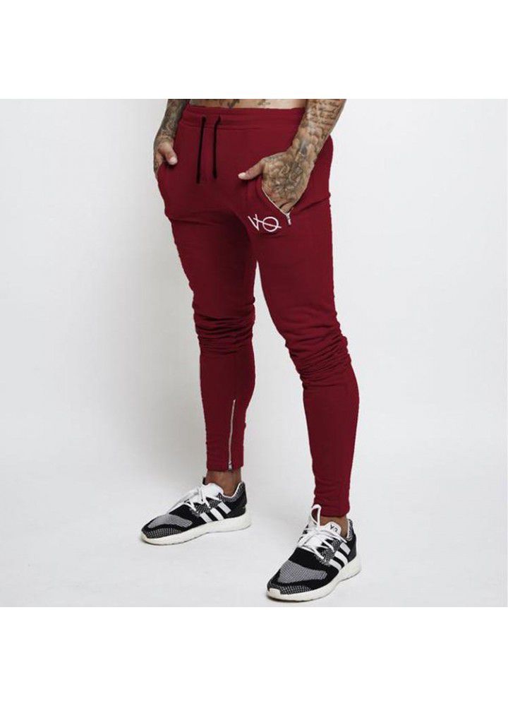 Cross border muscle brothers fitness Leggings sports casual modal pants men's slim zipper Leggings