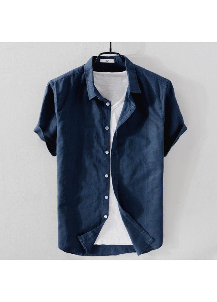 Spot 2021 new men's casual stand collar short sleeve cotton shirt popular in Europe and America