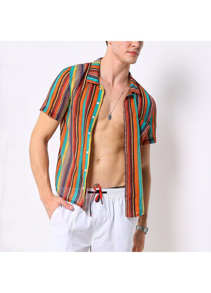 2019 summer men's Short Sleeve Shirt casual digital printing T-shirt pocket decoration short sleeve shirt
