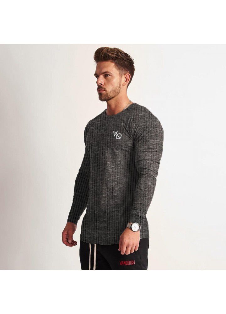 VQ muscle fitness autumn and winter new running elastic sports long sleeve men's trend solid color Top Men's long sleeve T-shirt