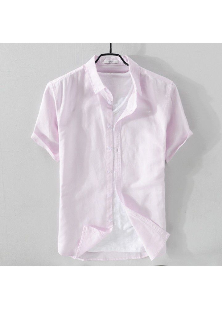Spot 2021 new men's casual stand collar short sleeve cotton shirt popular in Europe and America