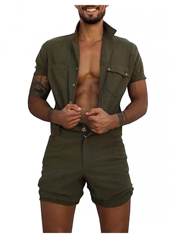 Cross border hot sale in summer 2020 men's one-piece woven suit with buttons